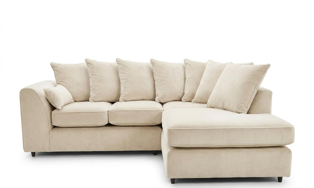 Dylan corner chaise sofa in plush velvet showing left hand facing orientation