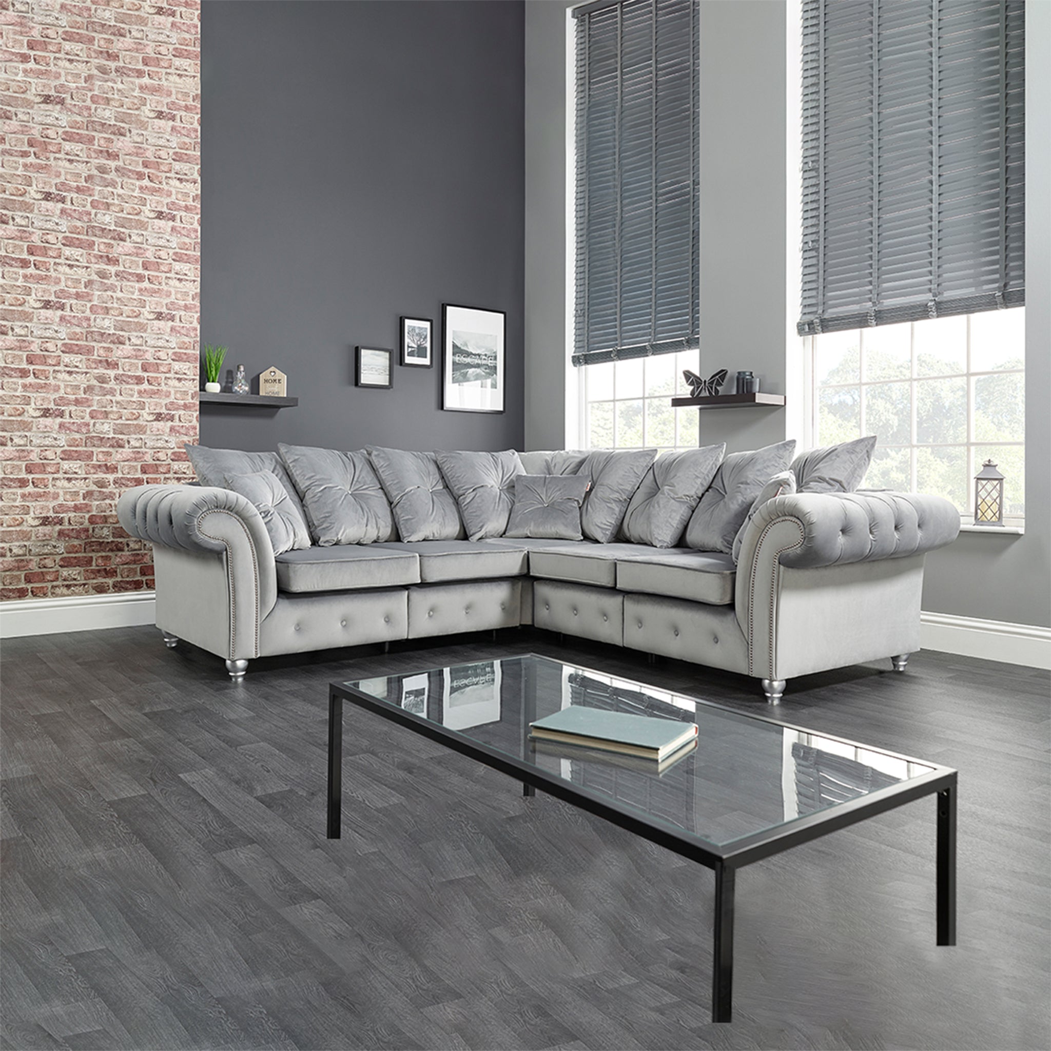 OLYMPIA PLUSH VELVET COMFORTABLE STYLISH CHESTERFIELD CORNER SOFA