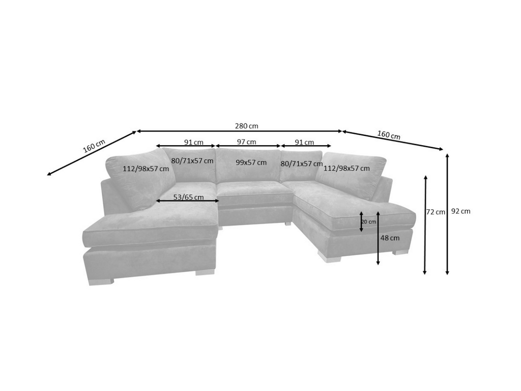 Savoy Full Back Small U Shape Corner Black + Footstool