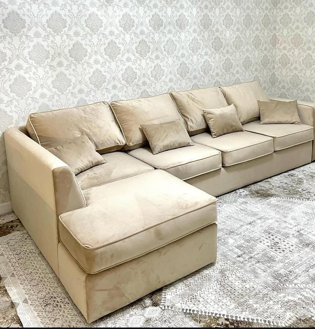 DYLAN HIGHBACK VELVET CORNER SOFA – 4-SEATER WITH PIPED DETAILING