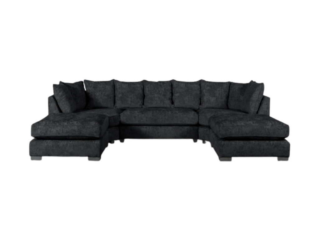 London U Shape Corner in Black Luxury Chenille