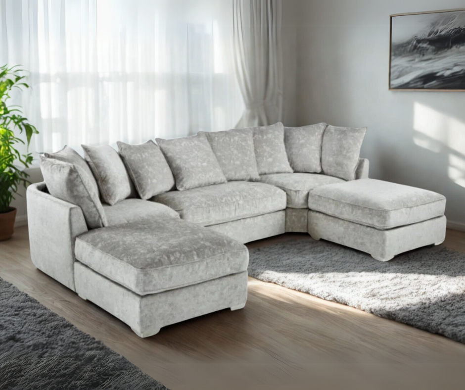 London U Shape Corner Silver Luxury Chenille