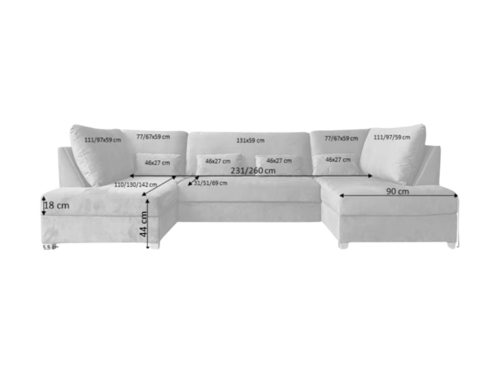 Deluxe Grey U Shape Sofa Bed With Storage Kensington Fabric