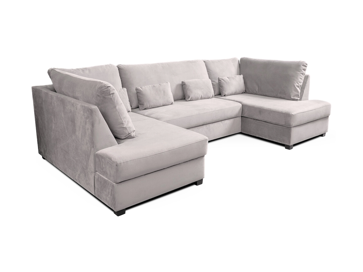 Meri U Shape Sofa Bed with Storage Silver Plush Velvet
