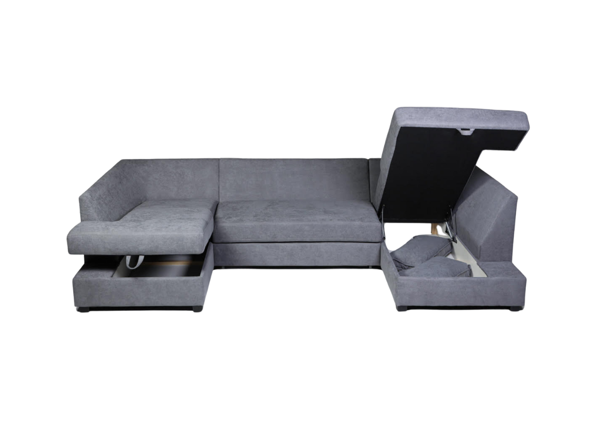 Deluxe Grey U Shape Sofa Bed With Storage Kensington Fabric