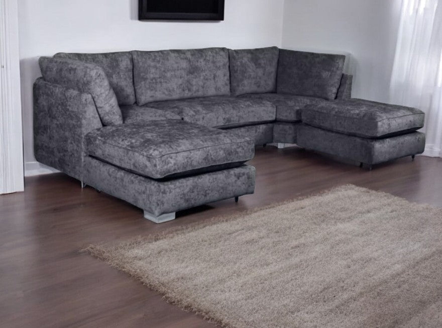 Brixton Full Back U Shape Corner Charcoal Grey Luxury Chenille