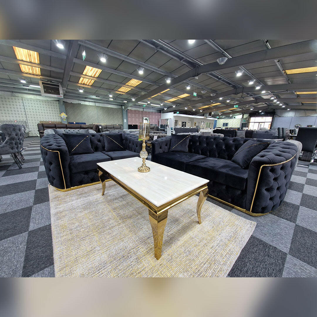AMBASSADOR CHESTERFIELD SOFA 3+2 BLACK & GOLD