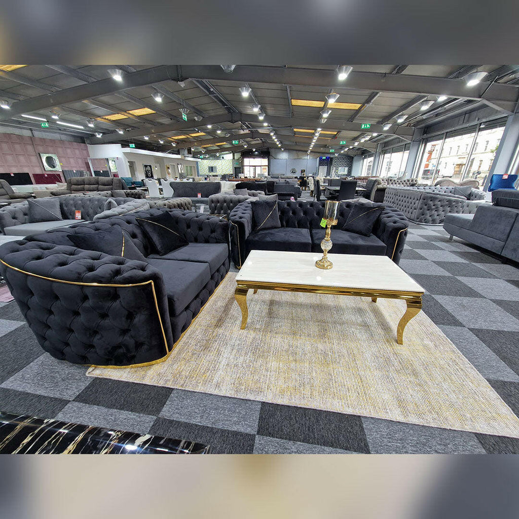 AMBASSADOR CHESTERFIELD SOFA 3+2 BLACK & GOLD