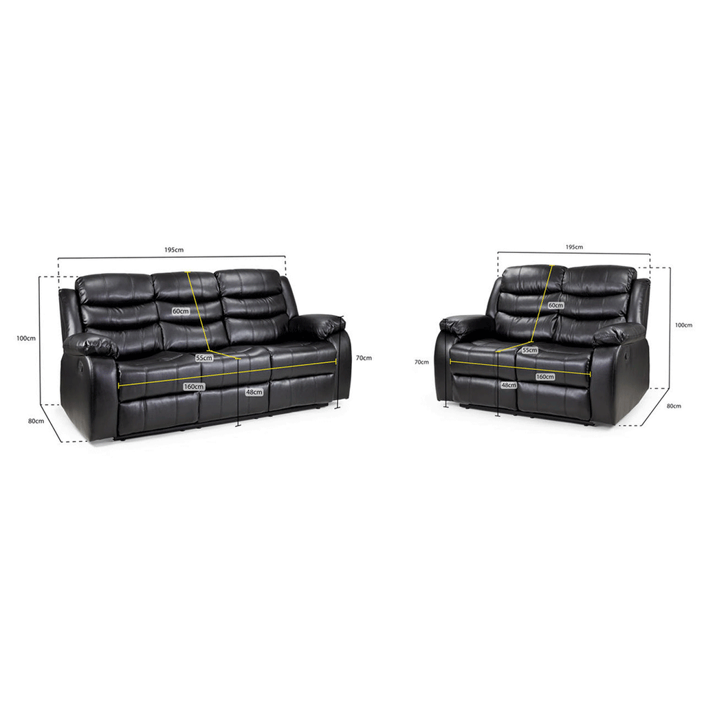 ROMA LEATHER RECLINER SOFA WITH CUPHOLDERS - 3+2 SEATER SOFA