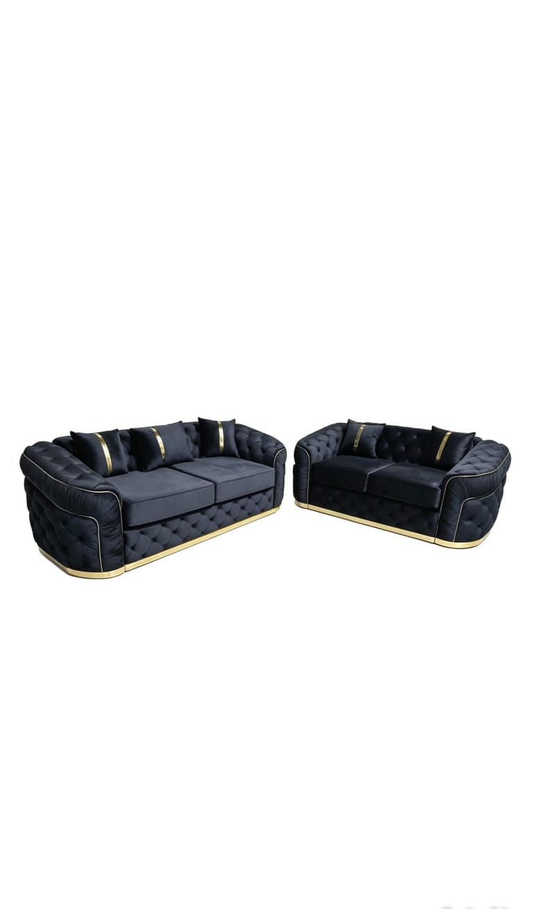 AMBASSADOR CHESTERFIELD SOFA 3+2 BLACK & GOLD