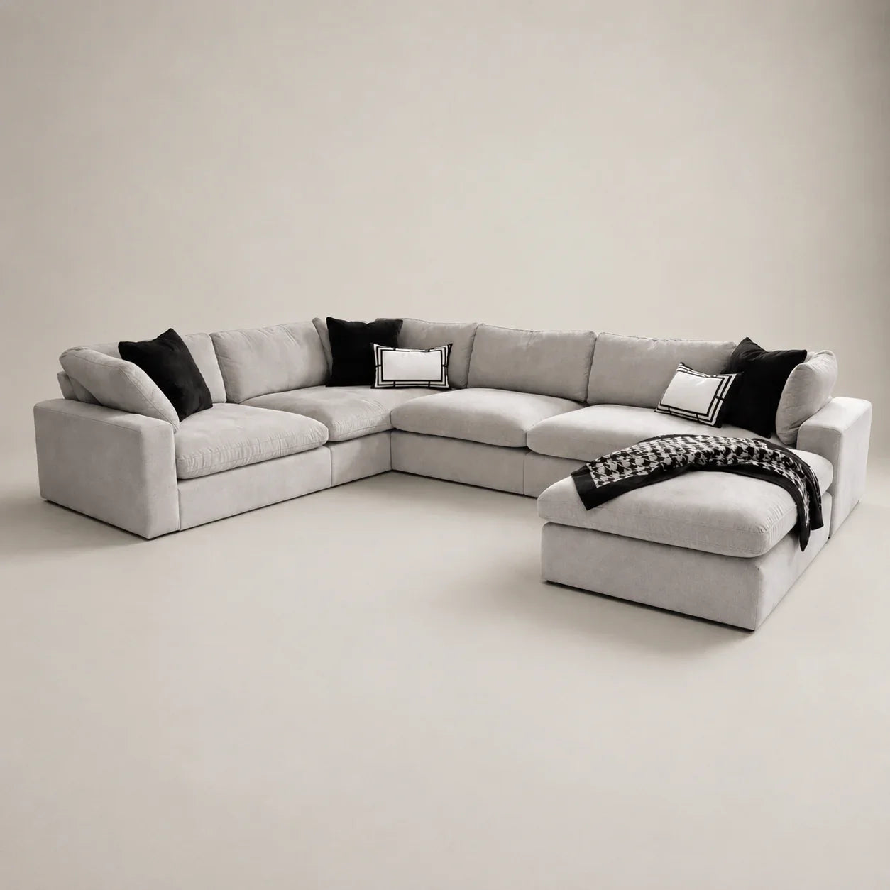 Kensington Large U-Shape Sofa & Footstool Bundle in a modern living room
