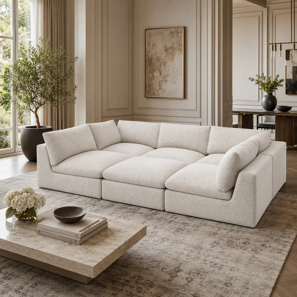 Lux Pit-Sectional Feather Cinema Sofa in a modern living room